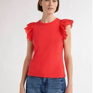 Red Eyelet Flutter Sleeve Tee from Free Assembly - NWT szM